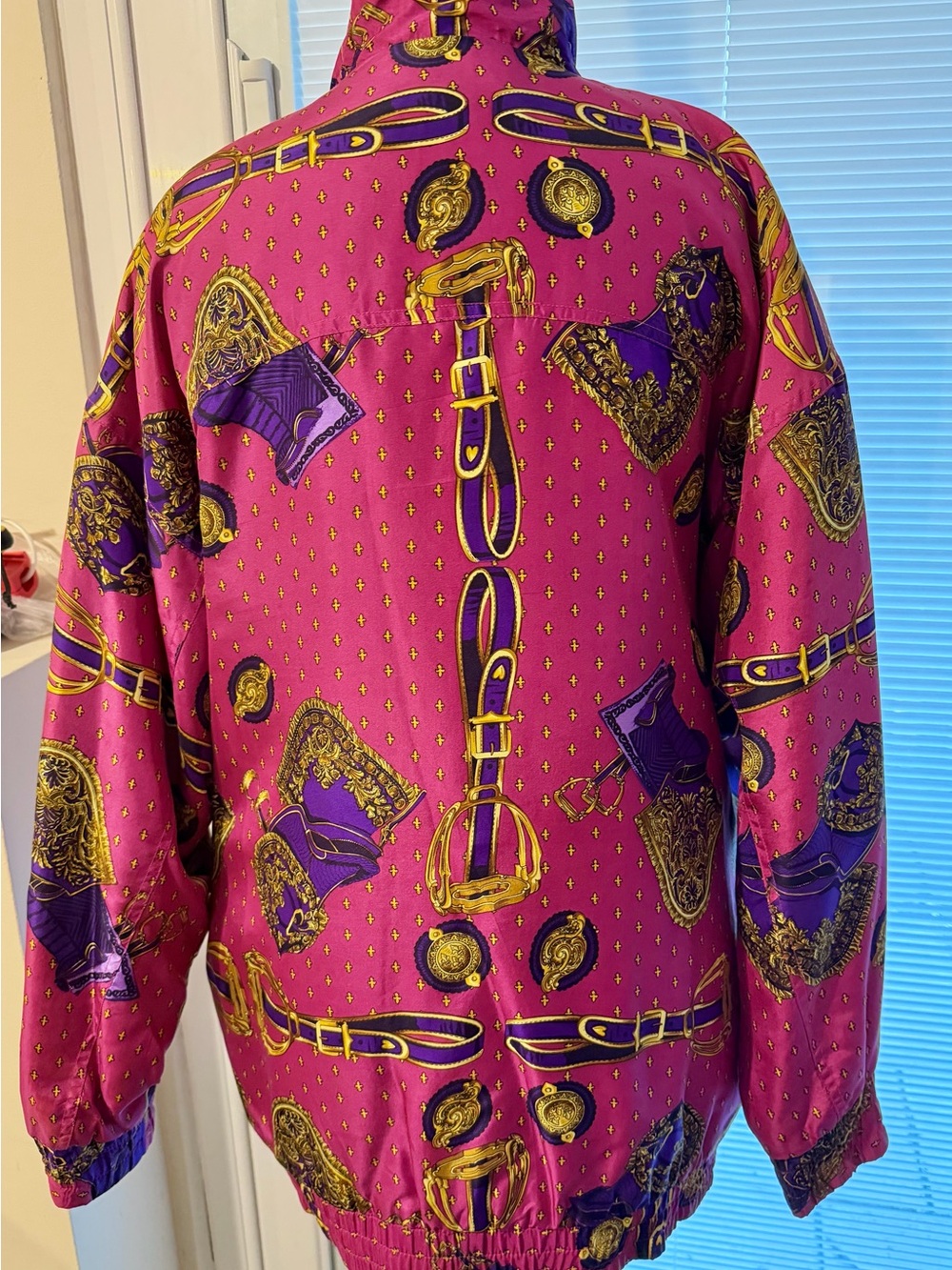 Vintage Regina Porter Women's Pink Purple Equestrian-Print Bomber Jacket Small - Picture 6 of 13
